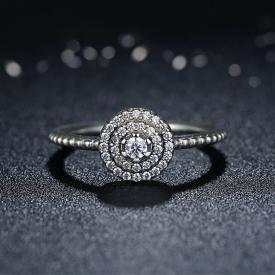 复古风格S925纯银圆圈圈镶嵌奢华钻戒指