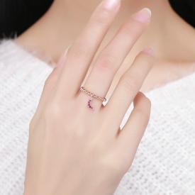 新款s925纯银简约女式戒指 镶钻月牙指环手饰