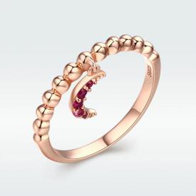 新款s925纯银简约女式戒指 镶钻月牙指环手饰